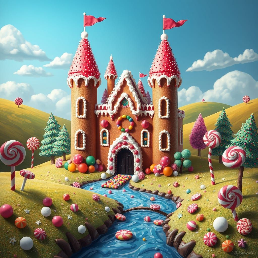 Whimsical Candy Castle in Vibrant, Cartoonish Style