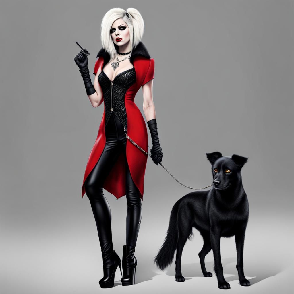 Hyperrealistic Avril Lavigne as Cruella De Vil