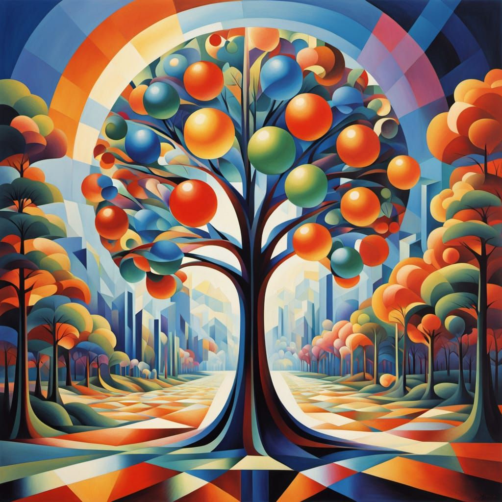 Ethereal Tree Blooms with Radiant Orbs in a Futuristic Lands...