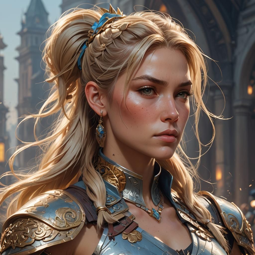 Detailed Portrait of a Blond Warrior Woman