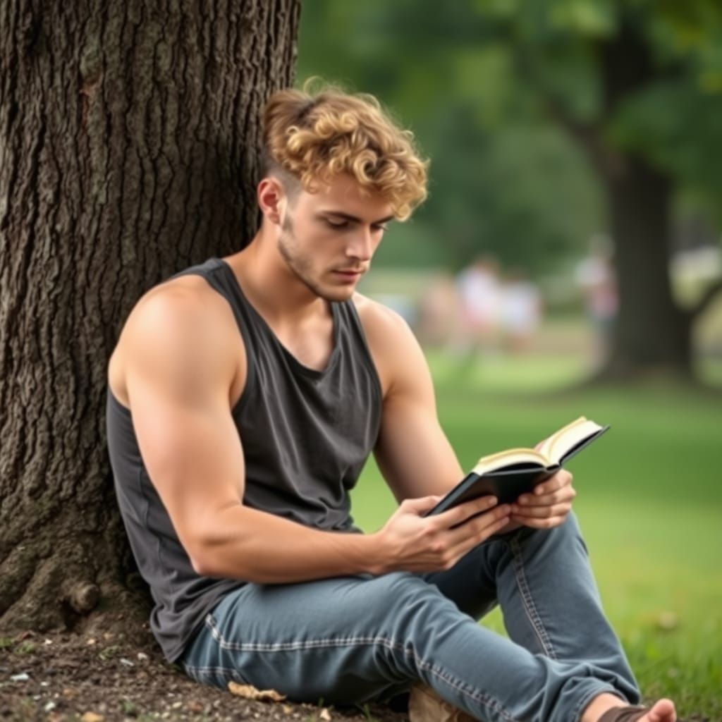 Young Man Reads Under a Tree