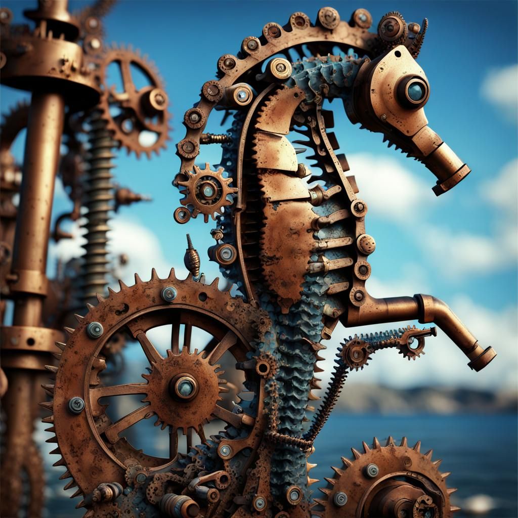 Mechanical Seahorses Fly in Steampunk World
