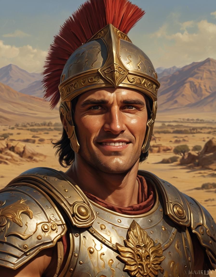 Victorious Roman Legionnaire Portrait in Desert Landscape