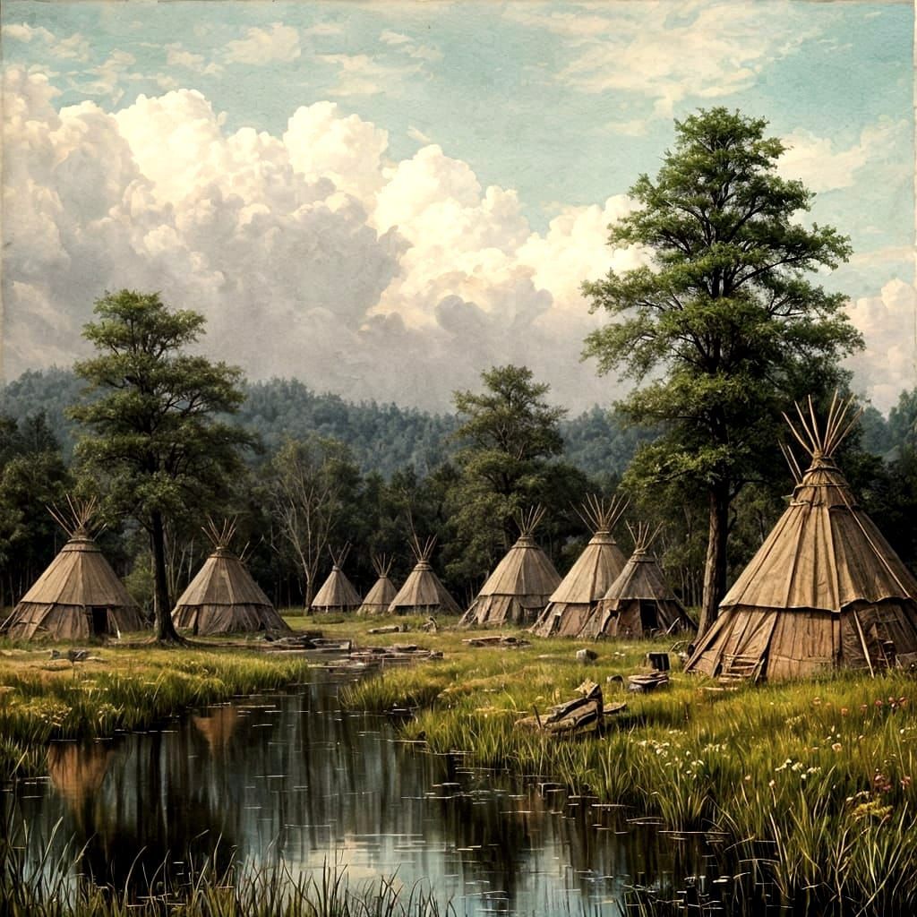Native American Village: Grungy Oil Painting