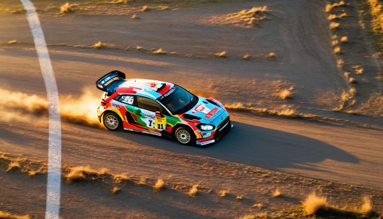 Rally Car in Golden Hour Light: Action Shot