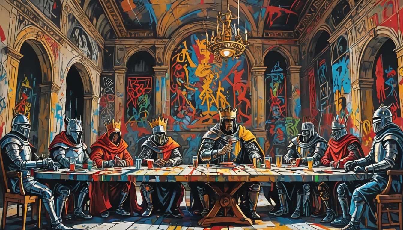 King Arthur and Knights in Graffiti Art Style