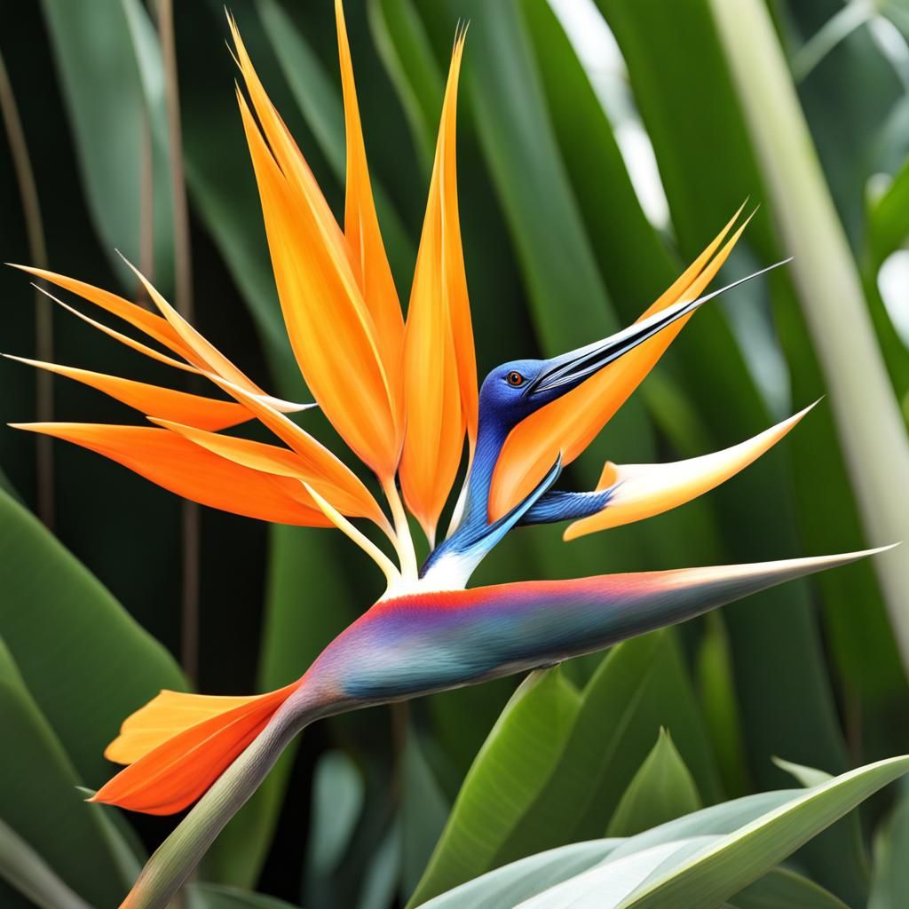 Elegant Bird of Paradise with Spread Wings