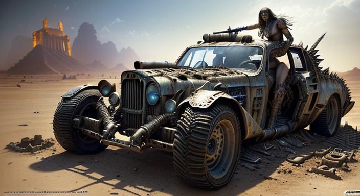Wasteland Car Chase in a Post-Apocalyptic World