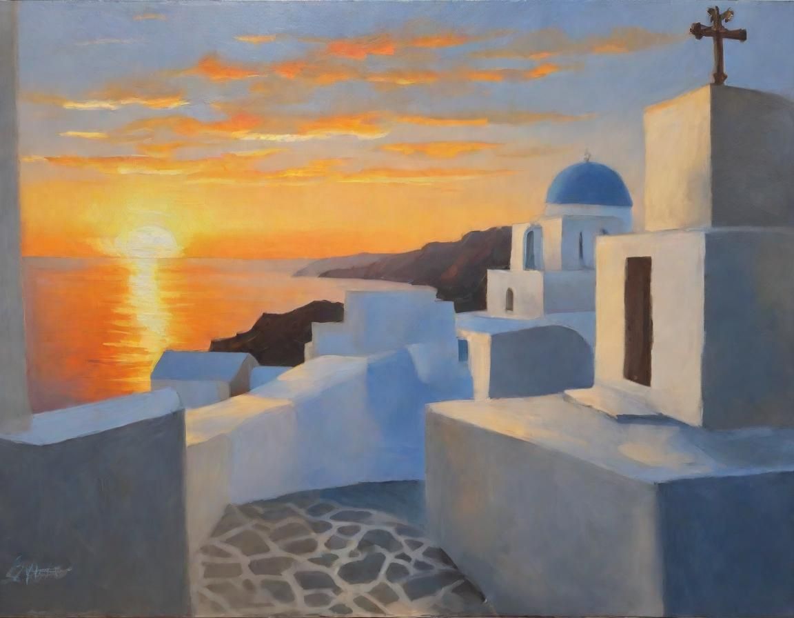 Santorini Sunrise in Oil on Linen