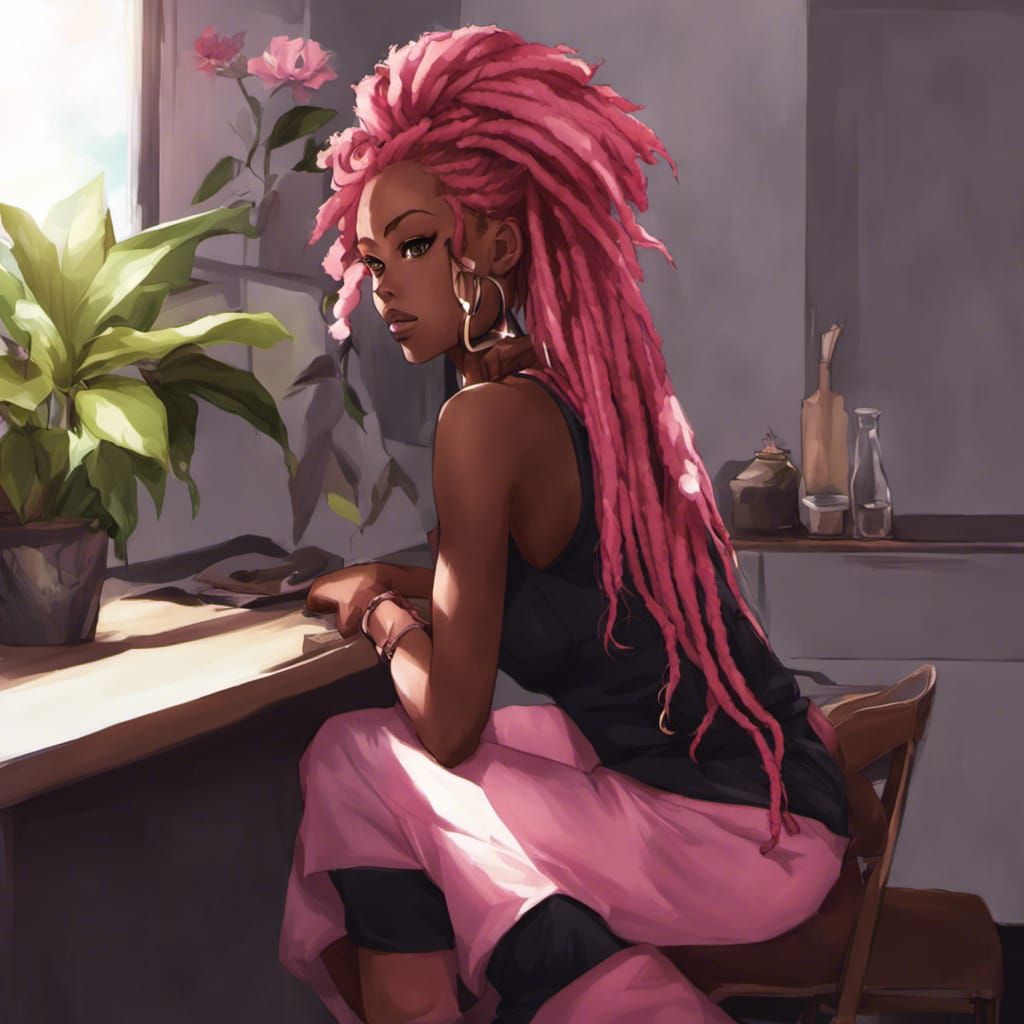 a black woman with pink dreadlocks by artist "anime", Anime Key Visual, Japanese Manga, Pixiv, Zerochan, Anime art, Fant...