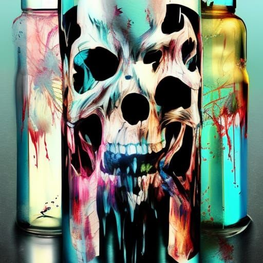 Raven and Skull in a Bottle, Impasto Style