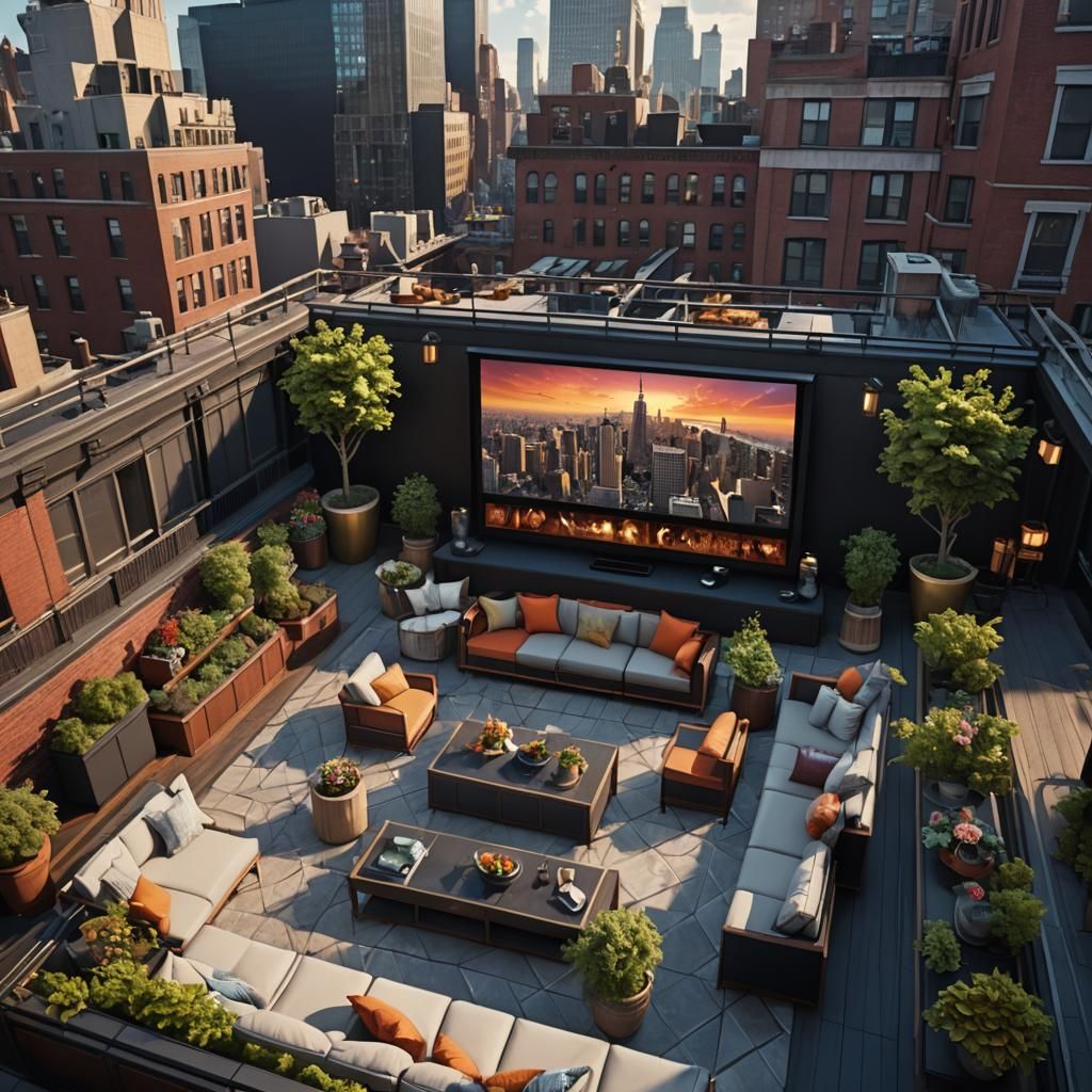 Luxury New York Rooftop Terrace at Night