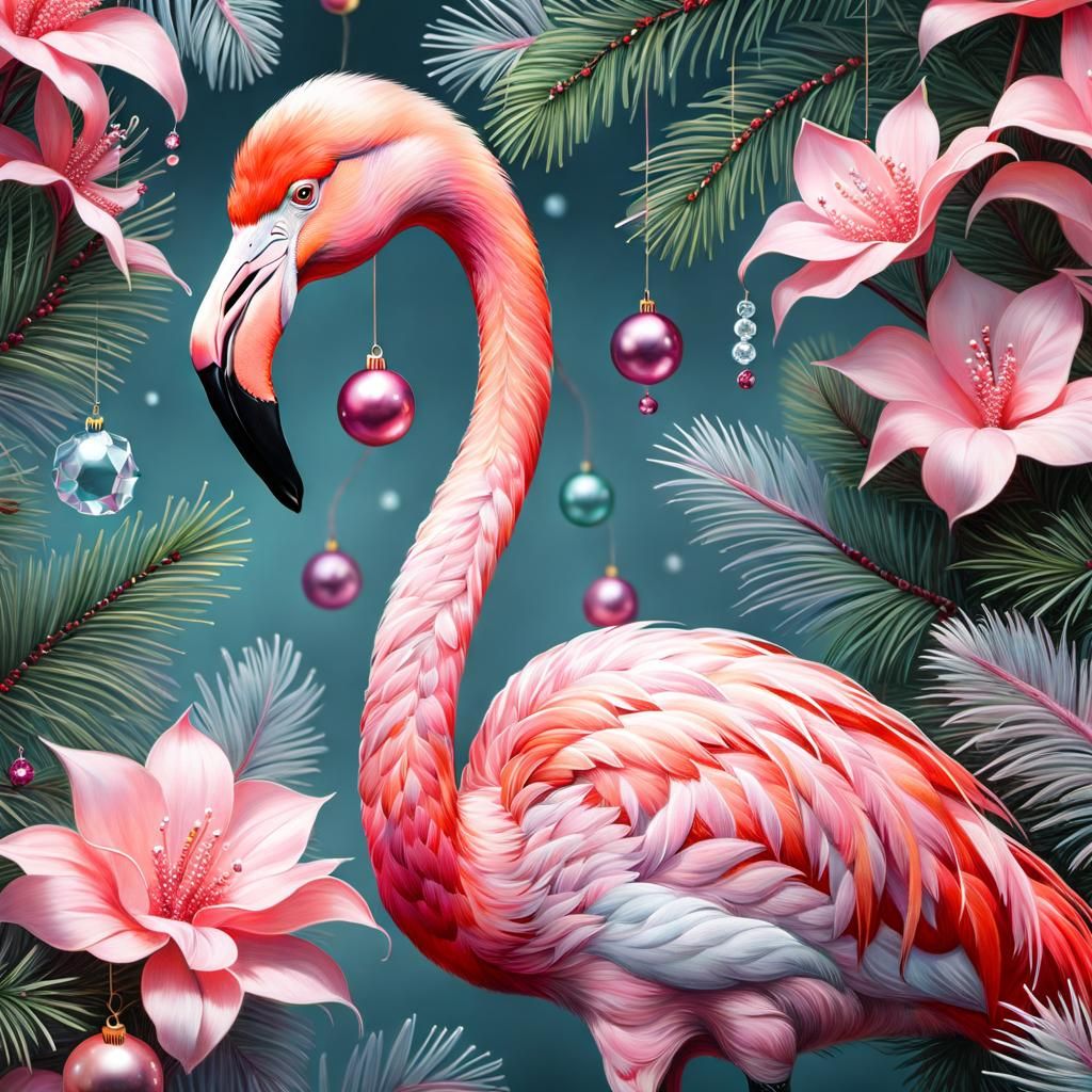Whimsical Christmas Flamingo in Soft Pastels