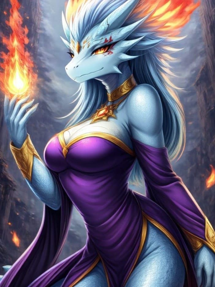 Manga-Inspired Dragonborn Sorceress in Cinematic Lighting