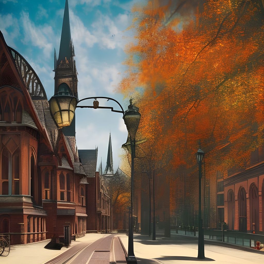 Brick Gothic Architecture with Retro Tramway in Unreal Engin...