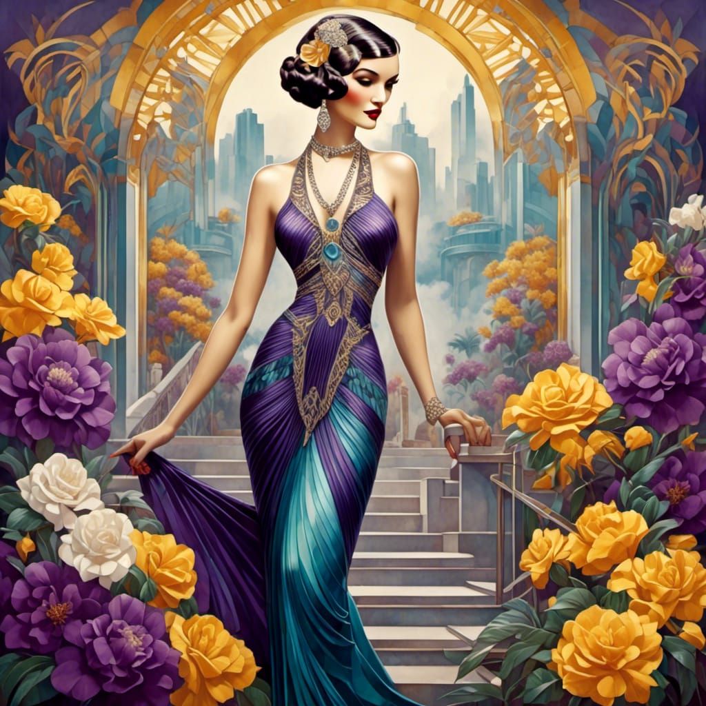 Elegant Art Deco Lady in Polygonal Dress