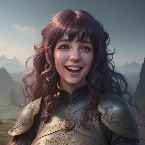 Fantasy Portrait of Laughing Woman in Landscape