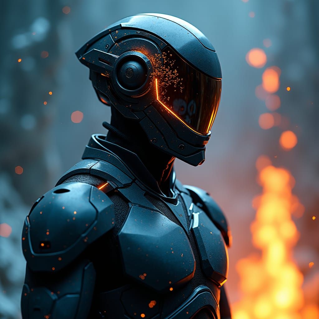 Cyberpunk Superhero in Icy Fire Portrait