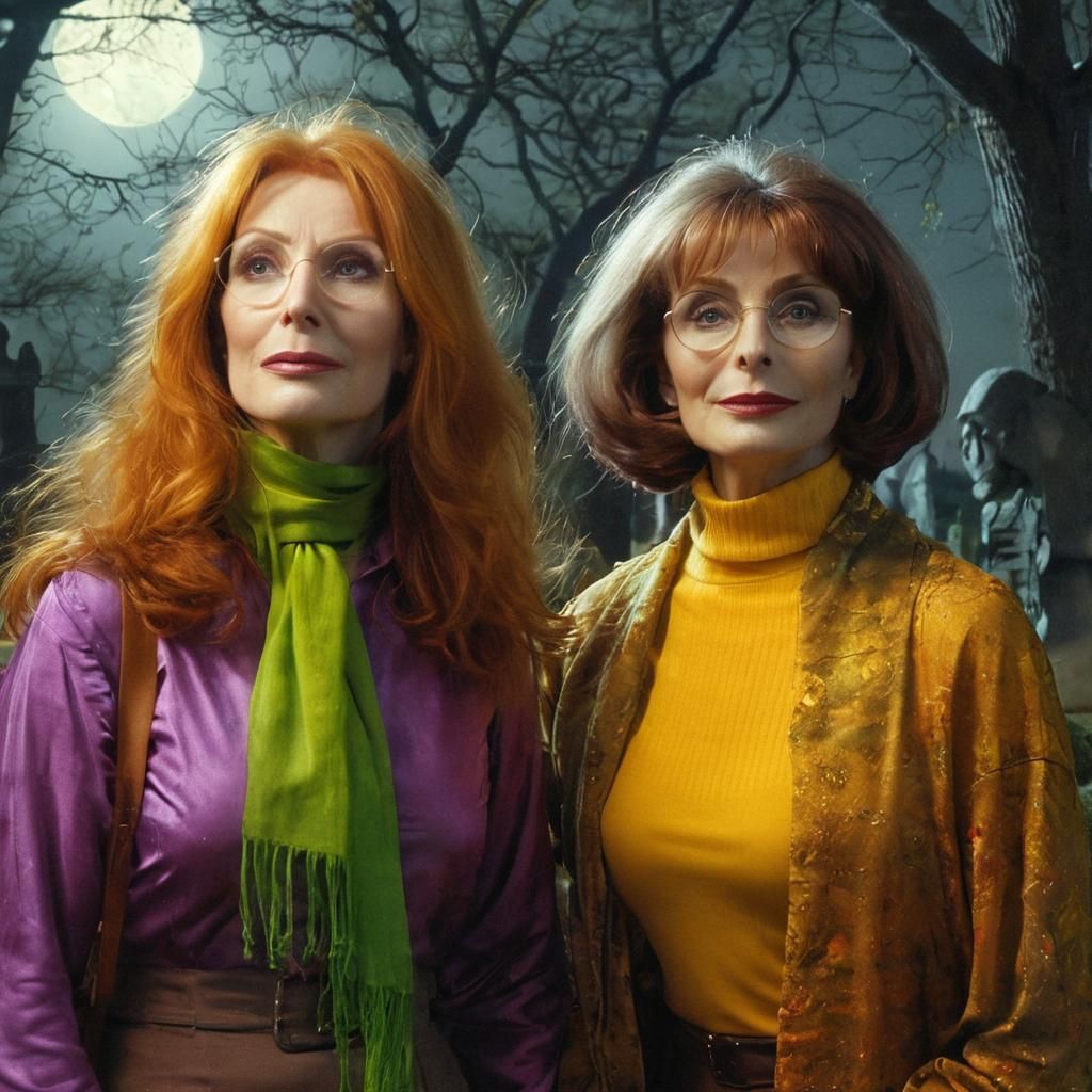 Spooky Graveyard Walk: Two Women in Moonlight
