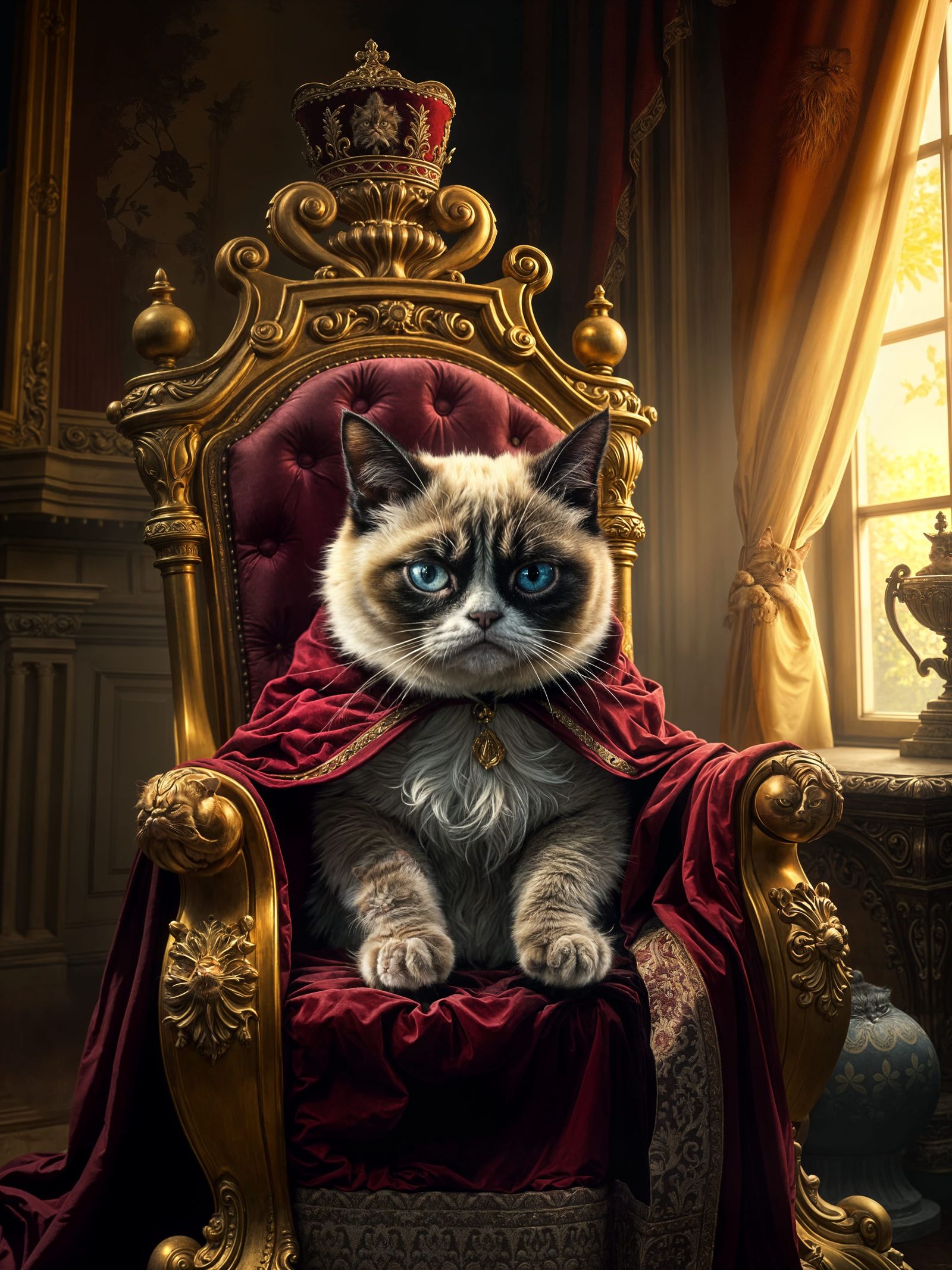 Regal Feline Majesty in Velvet Cloak