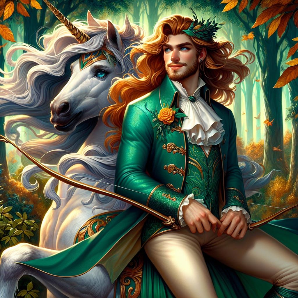 Handsome Centaur in Green Forest, Oil Painting Style
