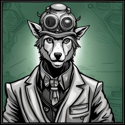 Steampunk Deer Scientist Line Art