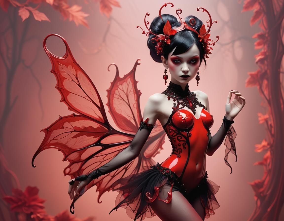 Surreal Gothic Dancer in Cinnabar Red Tones