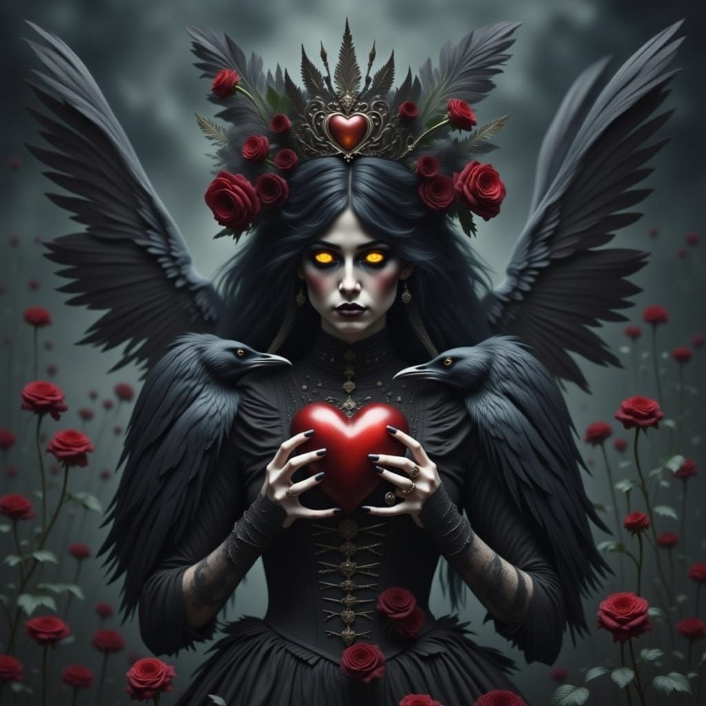 Queen of Crows Portrait with Feather Crown