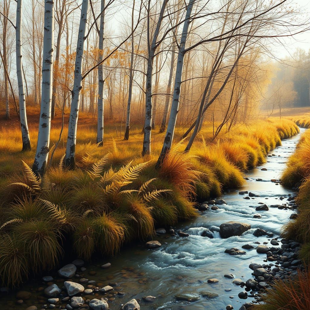 Silver Birch Copse in Early Morning Light