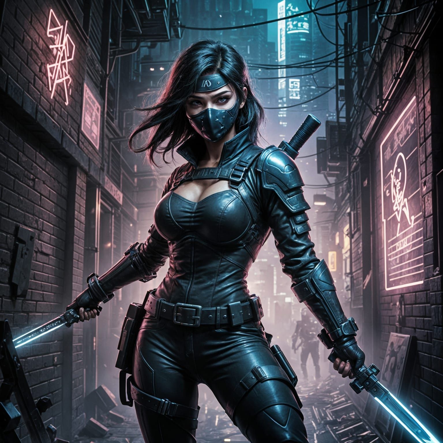 Cyberpunk Ninja with Throwing Axes