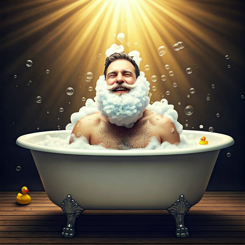 Man with Bubble Beard in Clawfoot Bathtub