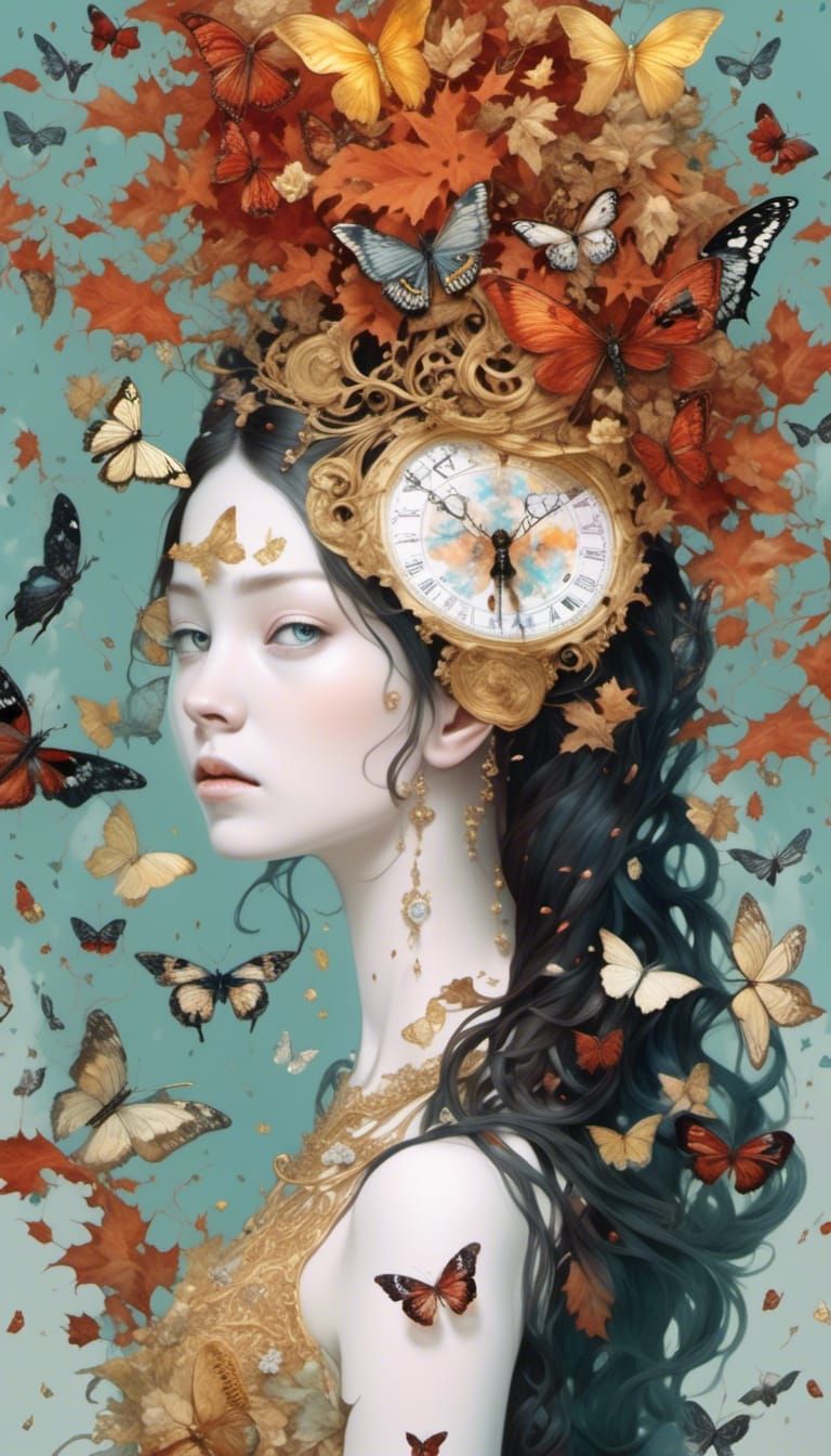 Golden Goddess in Autumnal Forest, Watercolor Style