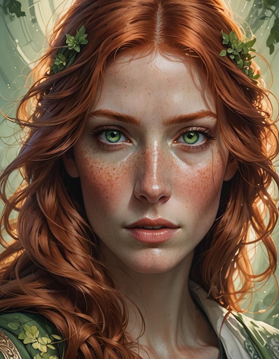 Red-Haired Woman Portrait in Hyperdetailed Style
