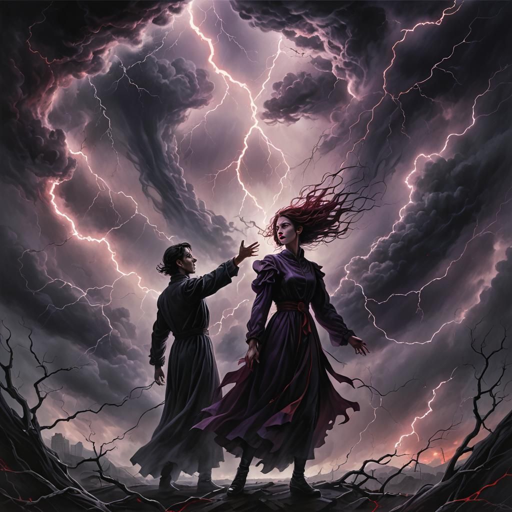 Soulmates Reach Across Stormy Void in Eerie Surrealism