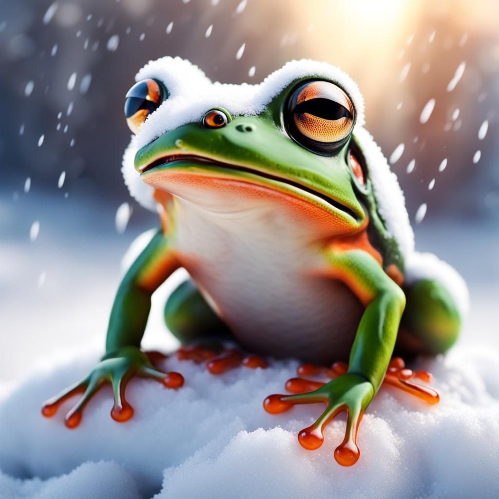 Hyperrealistic Snow Frog Splash Art