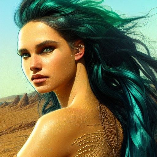 Desert Mermaid with Iridescent Scales in Golden Light