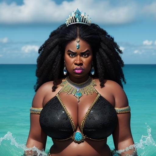 Hyperrealistic Portrait: Beautiful Woman with Tiara in Ocean