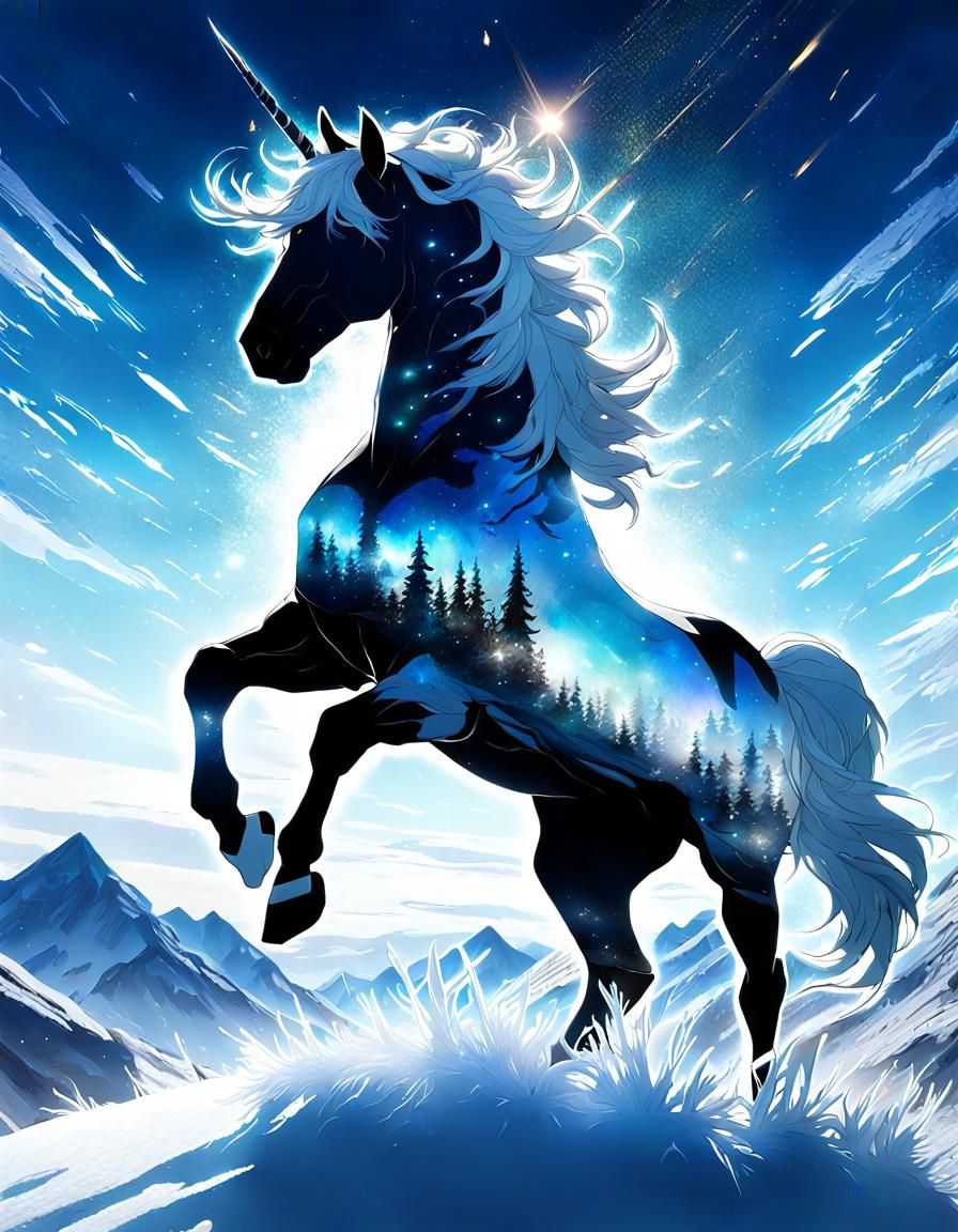 Icy Realm: Frost-Covered Unicorn in Anime Style