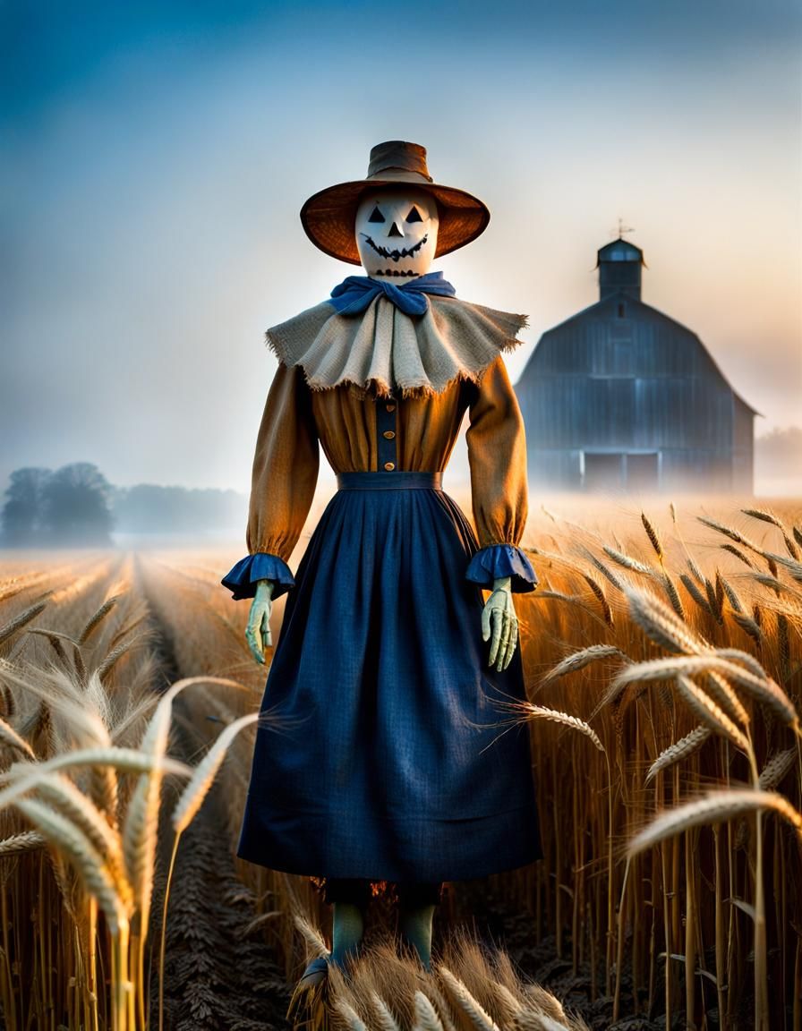 Blue Hour Scarecrow in Wheat Field