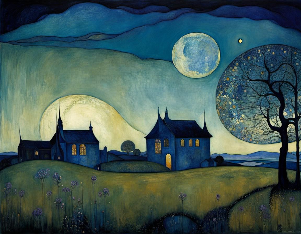 Entangled Night Landscape in Blue and Violet