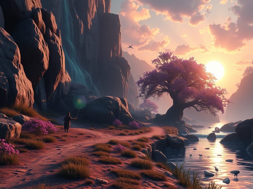 A Dark Fantasy Landscape at Dawn