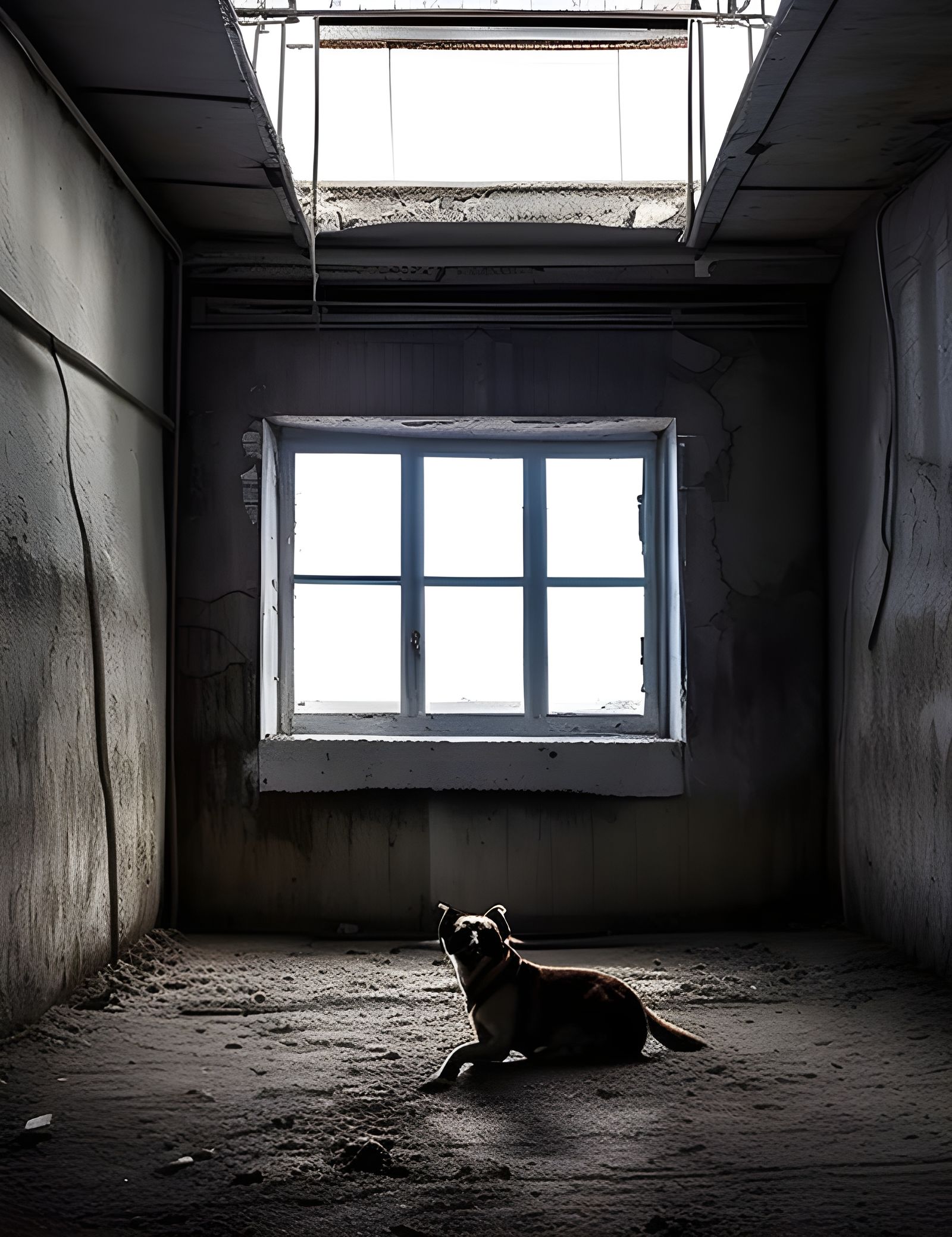 Sad Dog in Abandoned Building: Dark Underworld Illustration