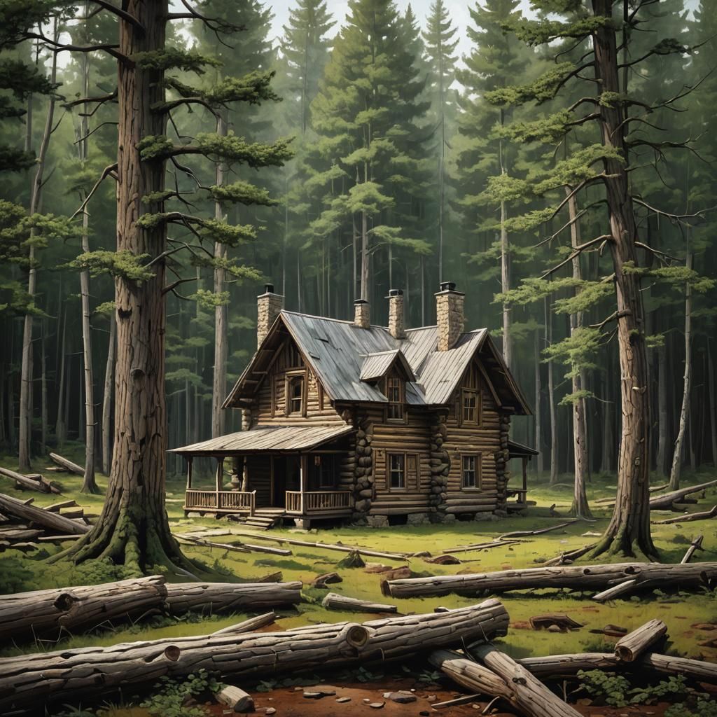 Sinister Rustic Log Cabin in Woods