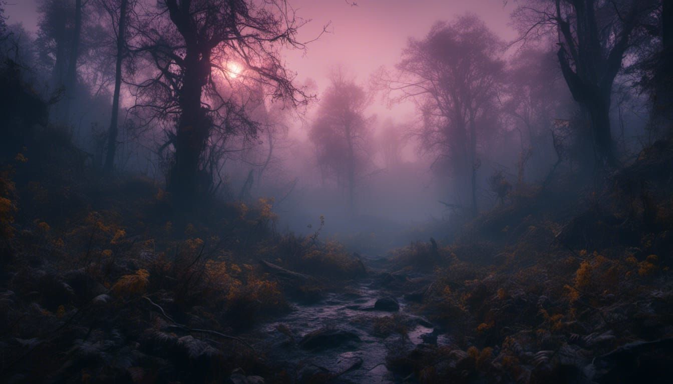 Eerie Forest with Glowing Eyes, Dark Fantasy Art
