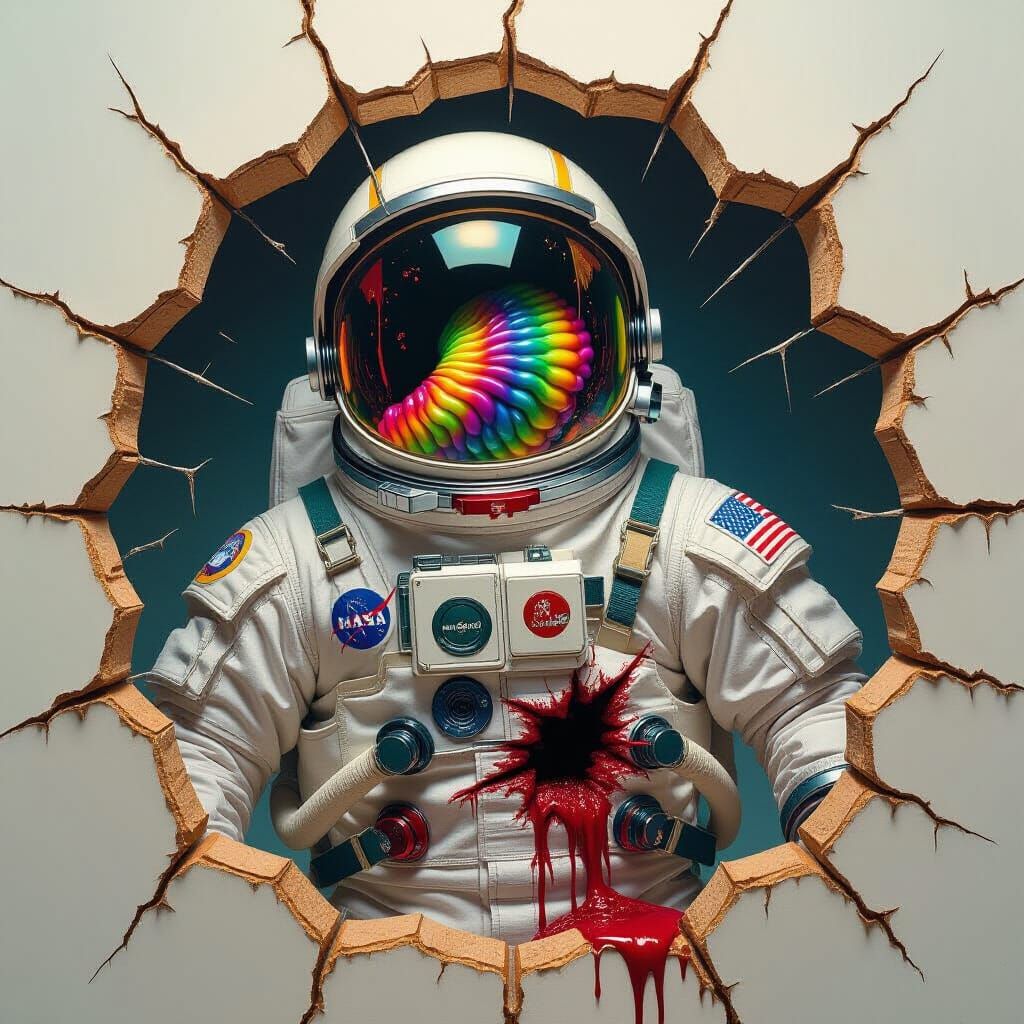 Astronaut Infested with Rainbow Leeches in Hyperrealistic St...