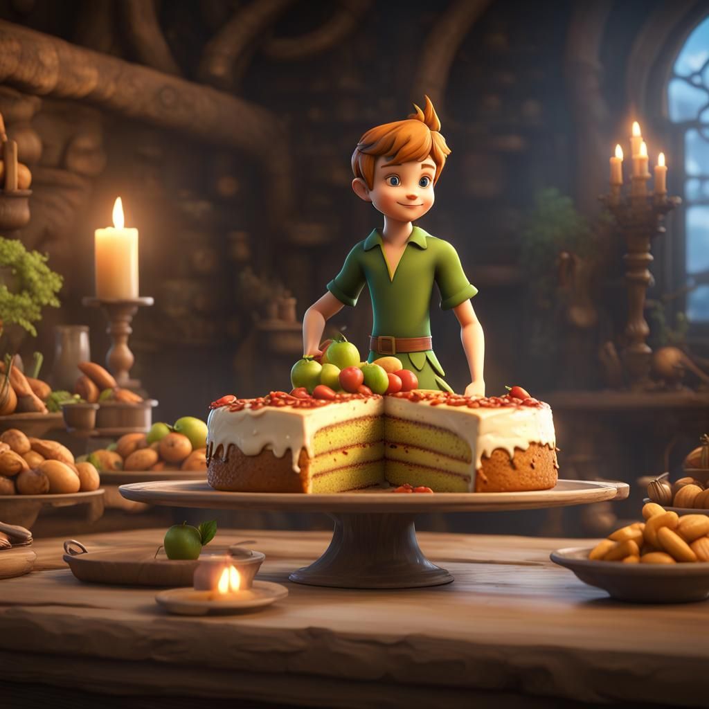 Peter Pan Cake in 3D Game Cinematic Style