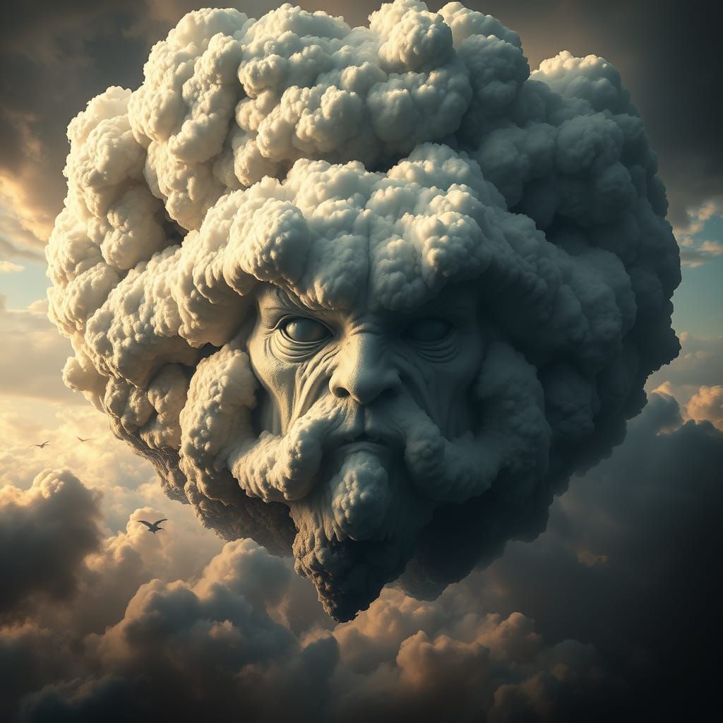 Cloud God Faces in Stormy Sky, Surrealist Art