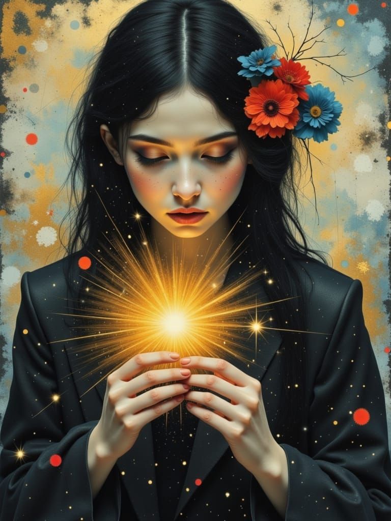 Gothic Woman Holding Light as Watercolor Painting