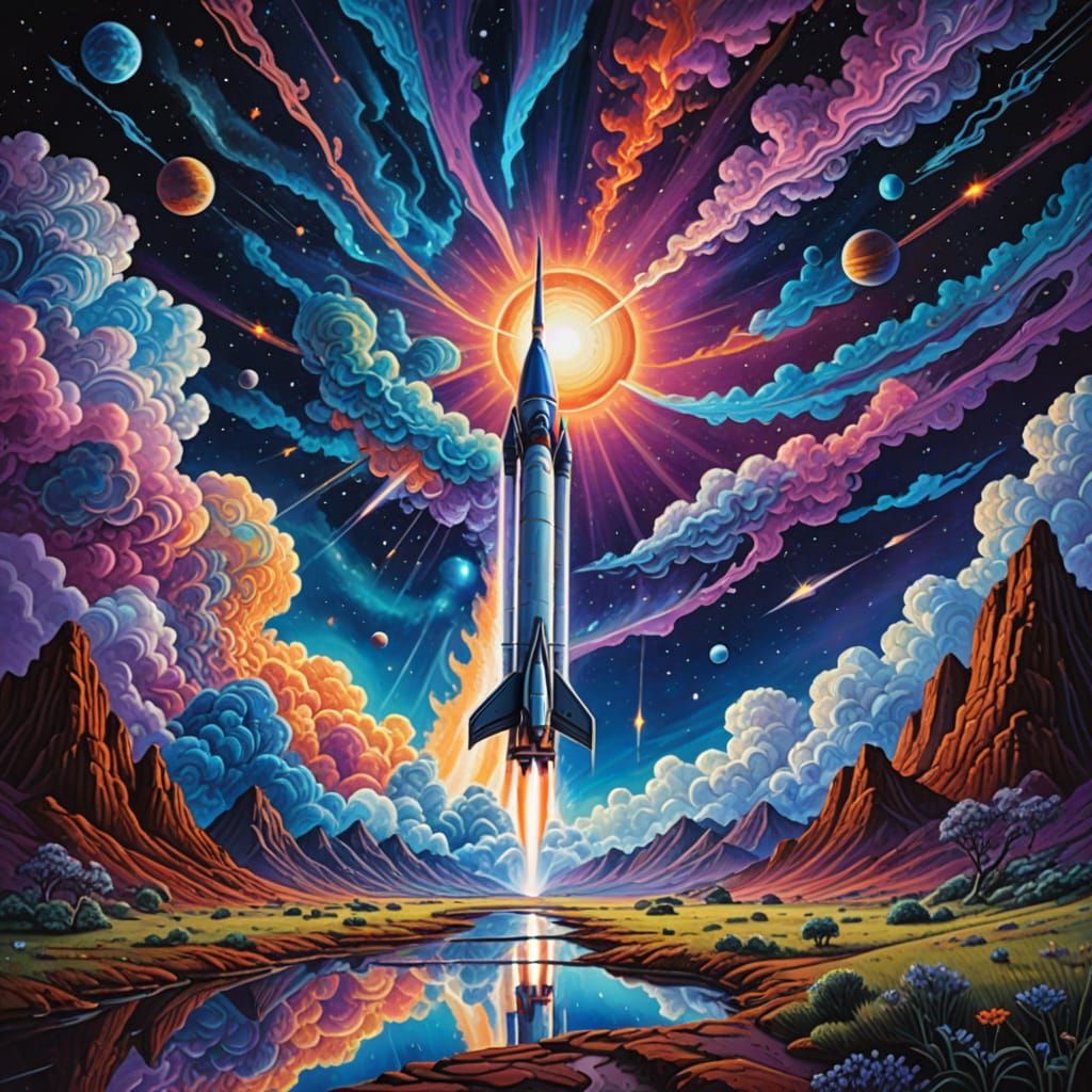 Cosmic Rocket Ship Blasts Off into Vibrant Mars Odyssey