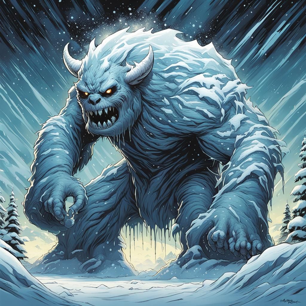 Snow Monster in Comic Book Art Style